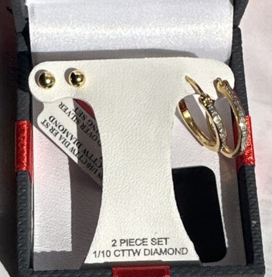 JC Penny 1/10 kt Diamant I3/IJ Gold Ohrring Set Tropfen Creolen & Ohrstecker Einzelhandel 125 $