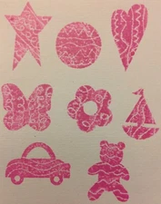 FUN SQUIGGLES Rubber Stamps UNmounted Set/8 HEART STAR BOAT BEAR CAR BUTTERFLY