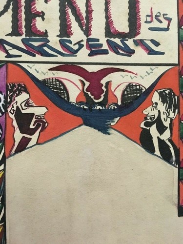 Aquarelle originale Menu restaurant Diner Mariage 25 ans Noce d'Argent ART DECO - Photo 5/8