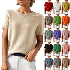 Women's Knit Short Sleeve Solid Tees Sweaters Work Going Out Tops