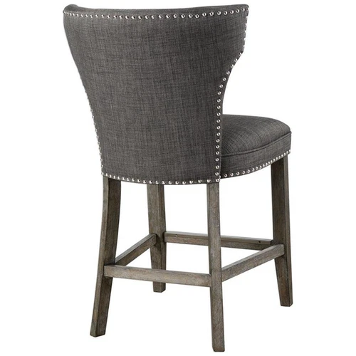 Uttermost Arnaud 25" Wood and Fabric Upholstered Counter Stool in Brass and Gray - Picture 4 of 10