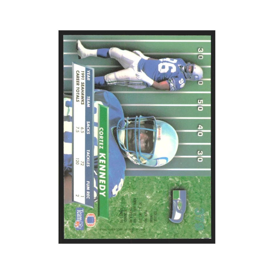 Cortez Kennedy 1992 Fleer Ultra #379 Football Cards Football Card NM - Image 2 of 3