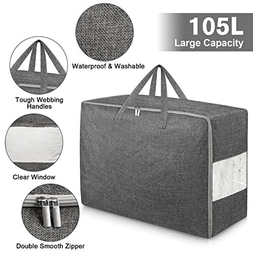 2Pack 105L Extra Large Storage Bags, Folding Moving Comforter 2 Pack Black - Bild 3 von 6