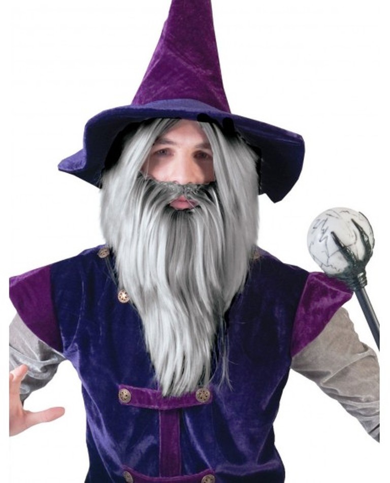 CARNEVALE HALLOWEEN PARRUCCA E BARBA MAGO STREGONE WIZARD WIG AND BEARD HIGH Q