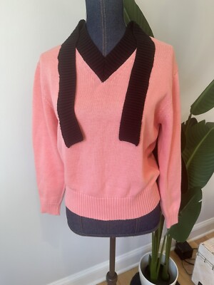 Maison Margiela MM6 Girls  Cotton Cashmere Pink Black Tie  M  Sweater Sz 12 EUC