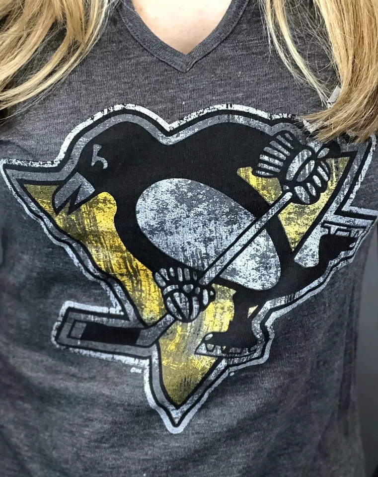 Pittsburgh Penguins Women's T-Shirt - Grey V-Neck Tri-Blend (4 sizes available) - Image 2 of 4