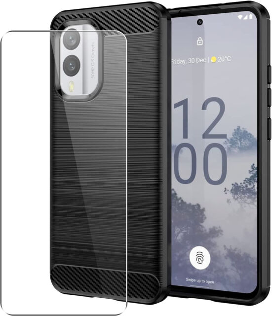 For Nokia X30 / X30 5G Case Carbon Fibre Cover & Glass Screen Protector