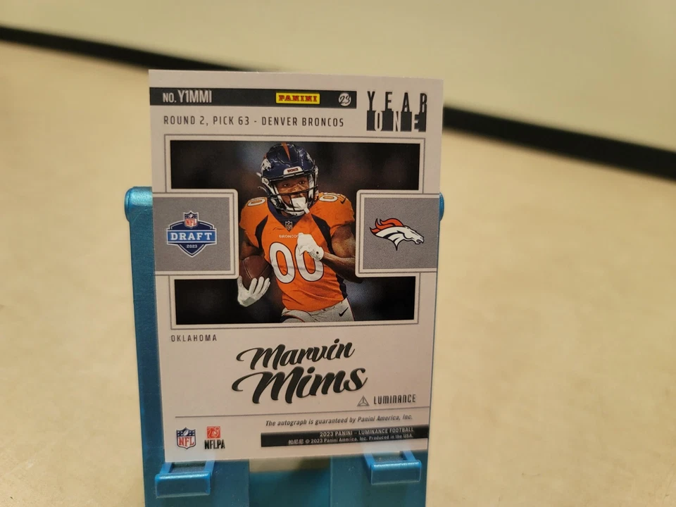 2023 Panini Luminance Red Ink Marvin Mims Broncos Rookie Year One Auto #Y1MMI - Image 2 of 2