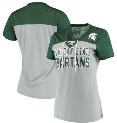 Michigan State Spartans G-III 4Her Shake Down Mesh Lace-Up Gray Green T-Shirt