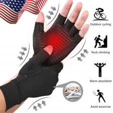 Fingerless Copper Compression Arthritis Gloves Hand Support Joint Pain Relief US