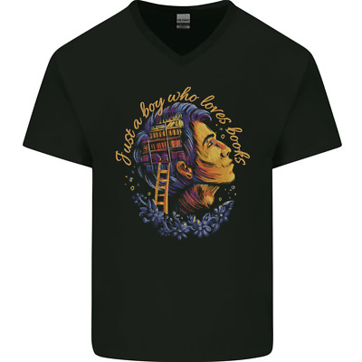 Ein Junge Wer Loves Bücher Bücherwurm Leser Herren V-Neck Baumwolle Maglietta