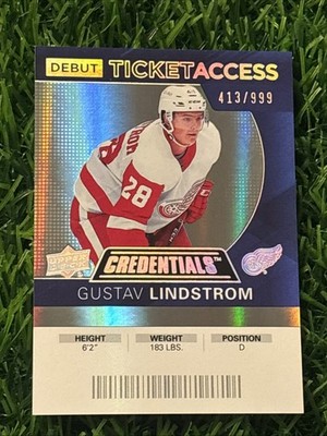 2021-22 UD Credentials #59 Gustav Lindstrom 20-21 Debut Ticket Access #/999 RC