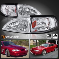Fits 1994-1998 Ford Mustang Clear Headlights Turn Signal Corner Lamps Leftright