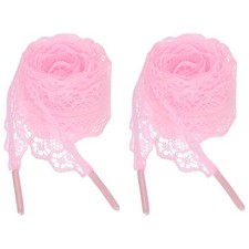 2Pairs Flat Laces Shoelaces, 2.2CM Wide 120CM Length Lacy Shoe Laces, Pink