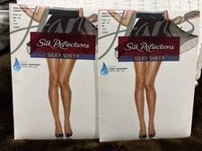 Silk Reflections Pantyhose Non-Control Top Sheer Toe 715 CD Jet Lot Of 2