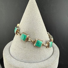 Vintage Malachite Bracelet Silver Tone Polish...