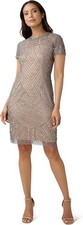 Adrianna Papell Women's Sterling/Nude Short Beaded Cocktail Dress Size 4 NWT