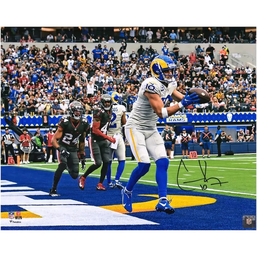Foto autografiada a mano por Cooper Kupp de 16x20 Los Angeles Rams Champs TD