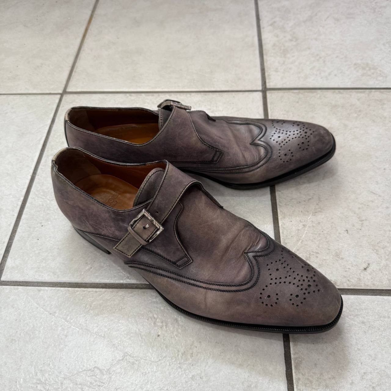 A.Testoni Brown Leather Monk Strap Dress Shoes Italy Men 10.5 M
