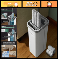 Hands-Free Mop and Bucket Set with Wringer, 3 Washable Microfiber Pads, Wet/Dry