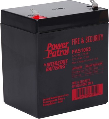 Interstate Batteries 12V 5Ah Fire & Security Battery - F1 Terminal, SLA AGM VRLA