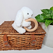 Jellycat Shooshu Bunny Wooden Teething Ring Rattle 6" White Company ( smudge )