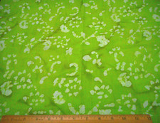 Batik Fabric 7/8 Yard SALE White Floral on Lime Green Cotton 95M C