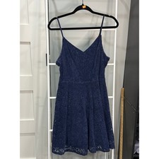 Altar'd State Navy Blue Floral Lace Fit and Flare Mini Dress Large Boho Festival