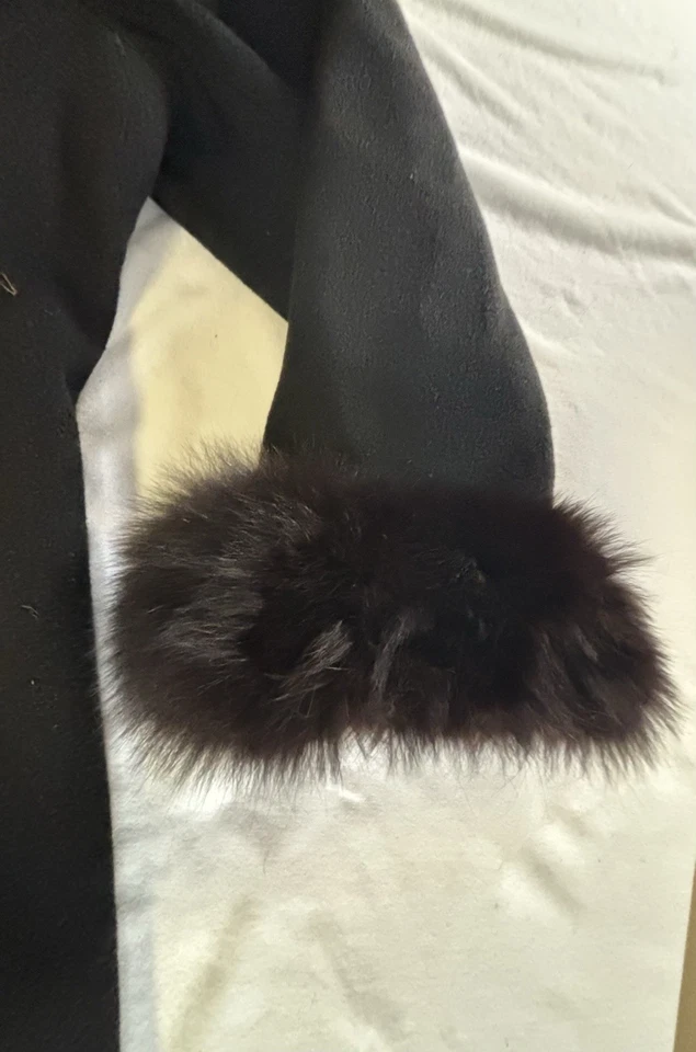 Abrigo largo Marvin Richards ribete de piel negro para mujer 14 vintage hecho en EE. UU. Foto 4 de 4