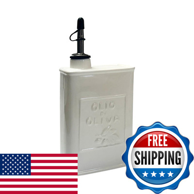 Fox Run White Ceramic Oil Can 17 Oz/500 Ml Olive Oil Dispenser Pouring Spout