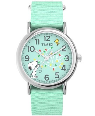 Timex Weekender x Peanuts Holiday 38mm Teal Fabric Strap Watch Women's TW2W24500