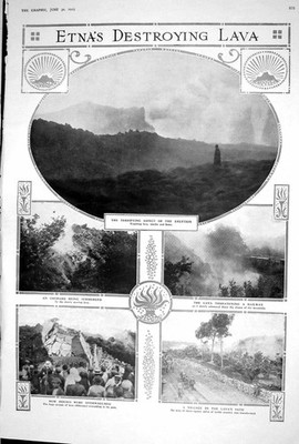 Alter 1923 Ätna Vulkan zerstört Lavaausbruch Strom Cerro Fotografie 20.