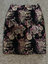 Vintage 80s 90s Mini Skirt Black Pink Floral Print Metallic Lame Fairy Whimsy M