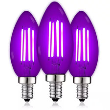 40-Watt Equivalent LED Purple Light Bulbs, 4.5-Watt, Colored Glass Candelabra Bu