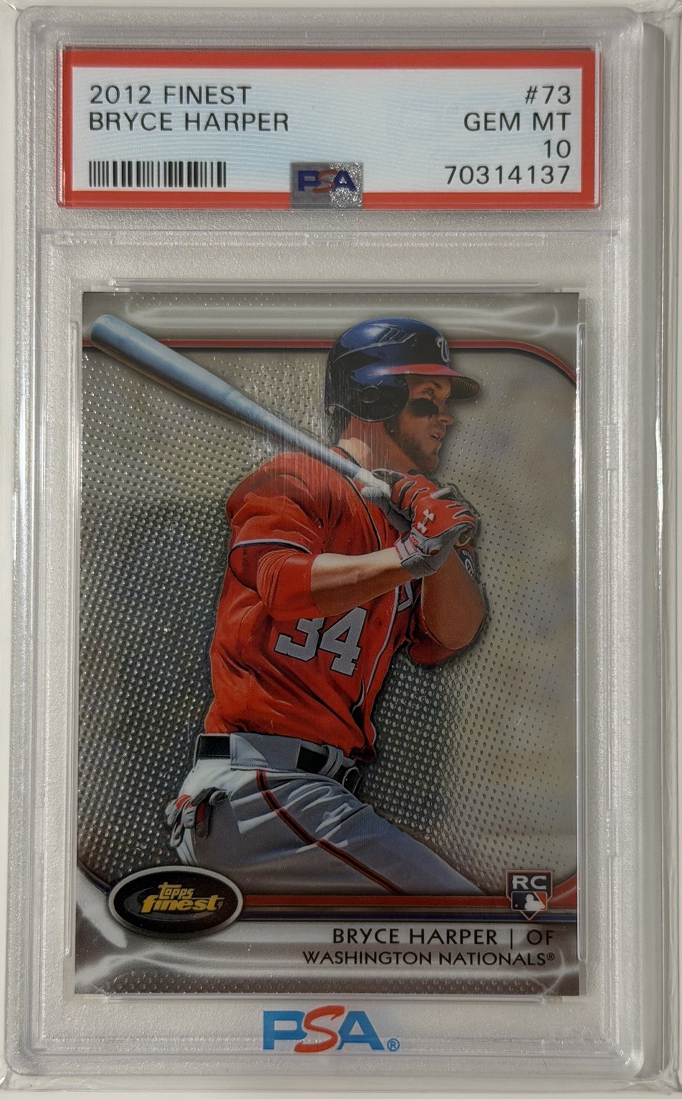 2012 Topps Finest #73 Bryce Harper RC PSA 10 Gem Mint Rookie Phillies Nationals