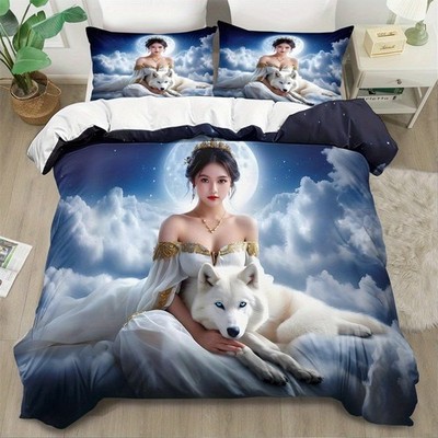 Goddess Cloud Wolf Duvet Quilt Cover Set Pillowcases Twin Full Queen King Decor