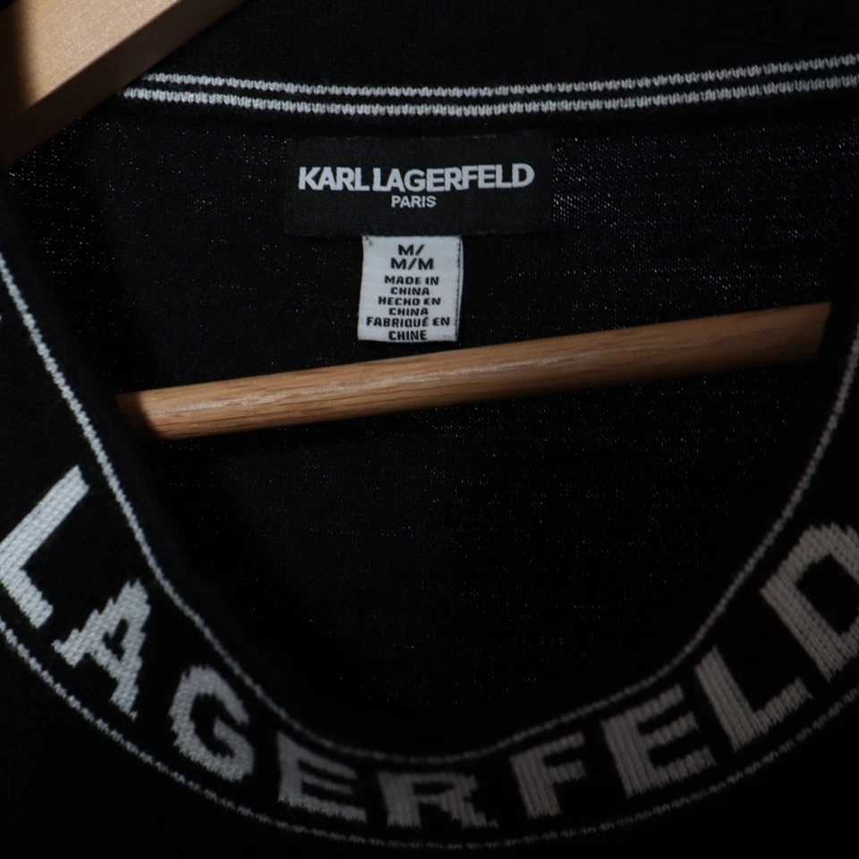 Karl Lagerfeld Paris Black Sleeveless Top Women Medium Black Rayon Logo Neckline - Image 4 of 4