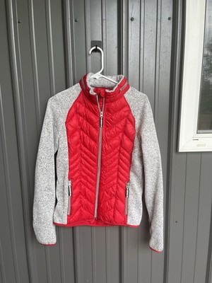 Xersion Women s S Teal & Gray Full Zip Jacket with Hide Away Hood Quilted