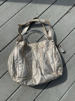 FURLA Metallic silver Purse W/ Lucite Handle & Adjustable Leather Straps