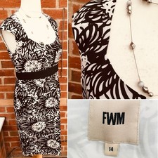 FENN WRIGHT MANSON Size 14 Black White Floral Dress Silk Spring Excellent L9