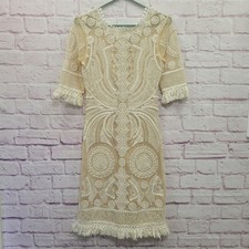 Yoana Baraschi Lace Sheath Dress Sz 6 Cream Whimsigoth Fringe Wedding Festival