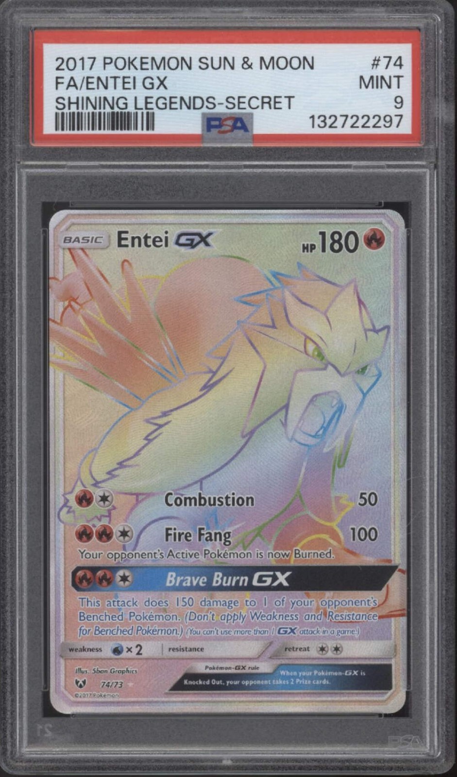 Entei GX Pokemon Shining Legends Secret Full Art #74 PSA 9
