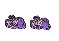 Cheshire Cat Character 1/2 in Tall Metal Enamel Stud Earrings