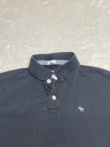 Abercrombie & Fitch Muscle Polo Men's Large Black Short Sleeve Gray Logo Shirt - Picture 3 of 8
