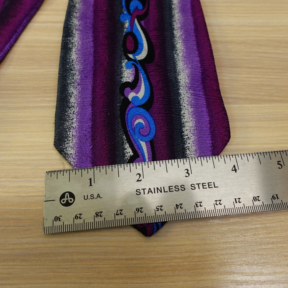 Neck Tie Mens Purple Vertical Stripe Abstract Silk Bold WIDE Italian RAFFAELLO - Image 4 of 4