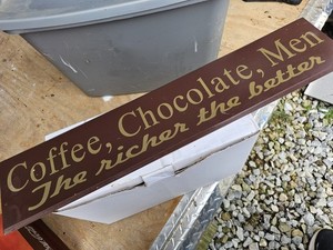 Coffee Chocolate Men Quote Wood Hanging Sign Plaque Brown/Gold Kitchen