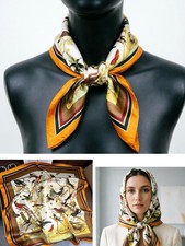 100 Silk Scarf 68 68cm Women Vintage Orange Bird Kerchief Square Bandana Wrap