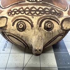 1970s Primitive Animal Face Jug Clay Pottery Folk Art Head Pitcher Sculpture