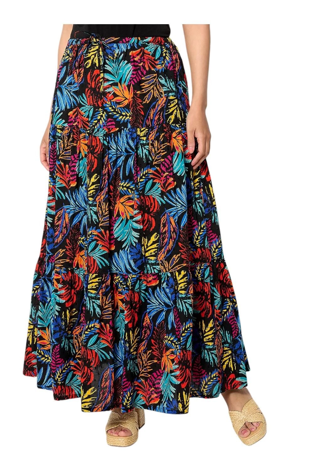 Destination 365 Women's Printed Clip Jacquard Tiered Skirt Colorful