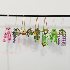Handmade Crochet Plant Hanger, Cute Car Accessory, Cherry Blossom Basket
